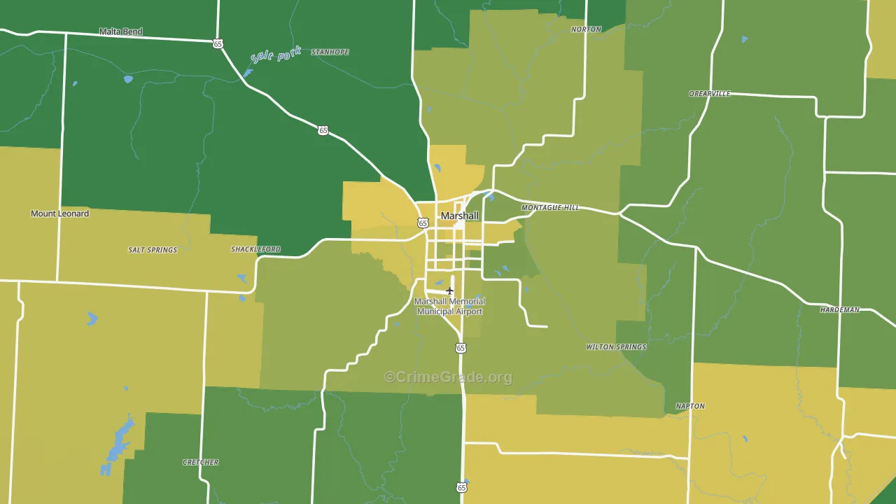 Saline County, MO Map of Vehicle Theft Rates