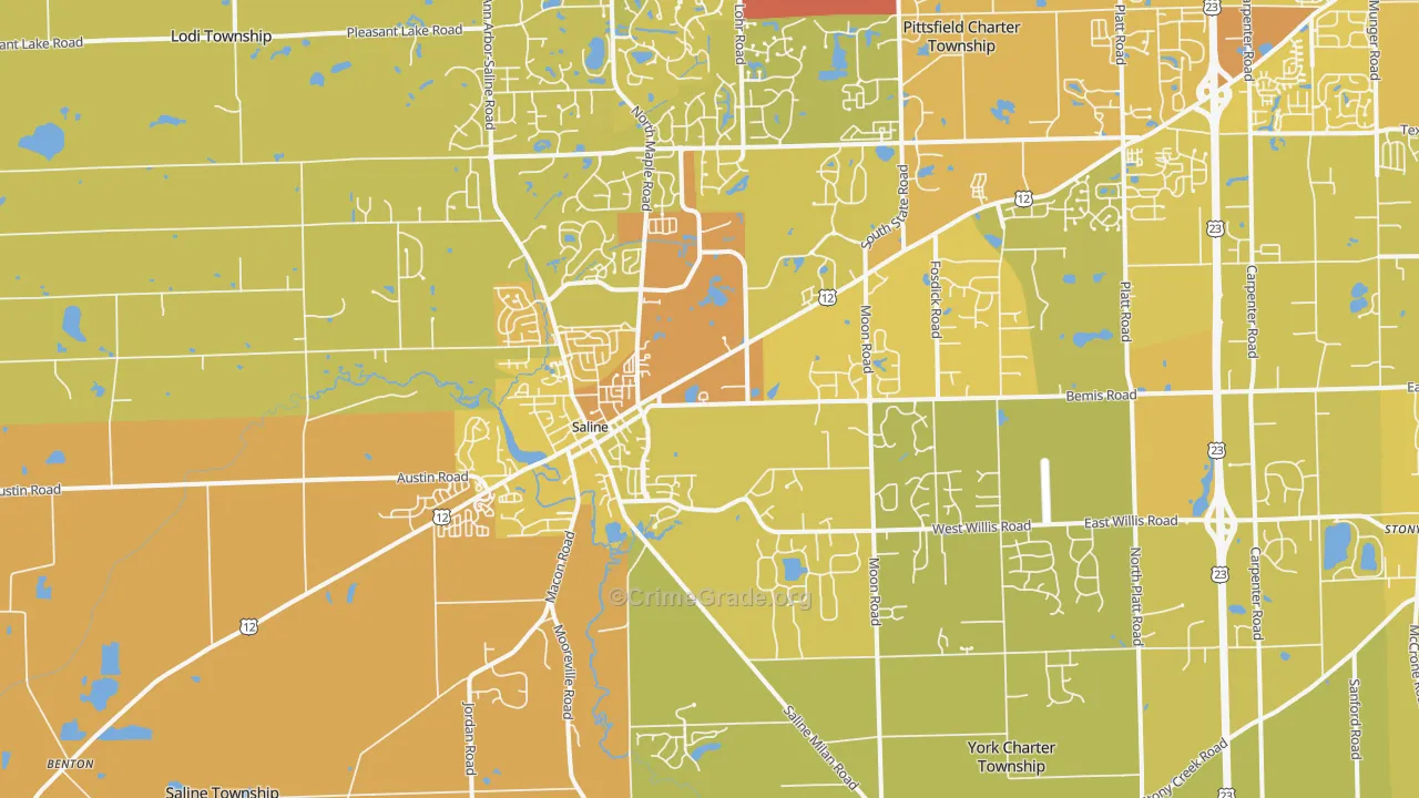 Saline, MI Map of Vehicle Theft Rates