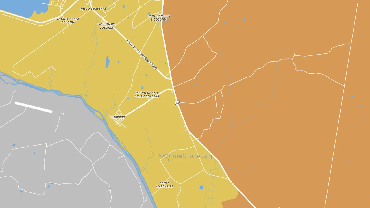 Salineno, TX Map of Vehicle Theft Rates