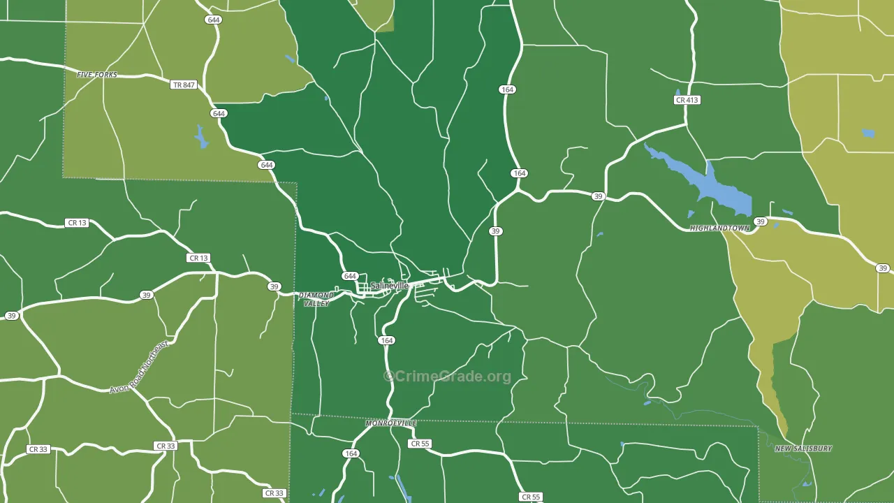Salineville, OH Map of Vehicle Theft Rates