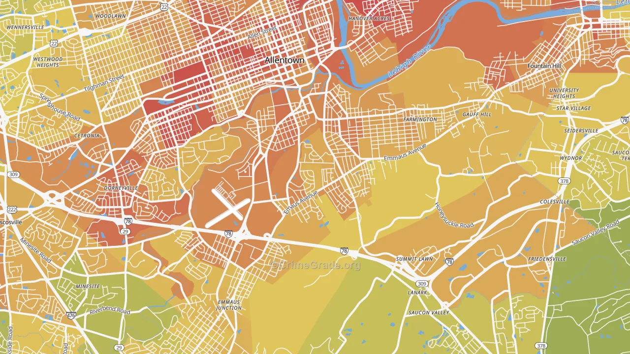salisbury, Allentown, PA Map of Vehicle Theft Rates