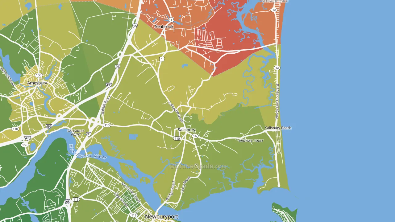 Salisbury, MA Map of Vehicle Theft Rates
