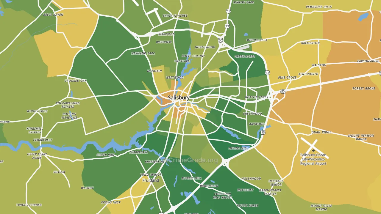 Salisbury, MD Map of Vehicle Theft Rates