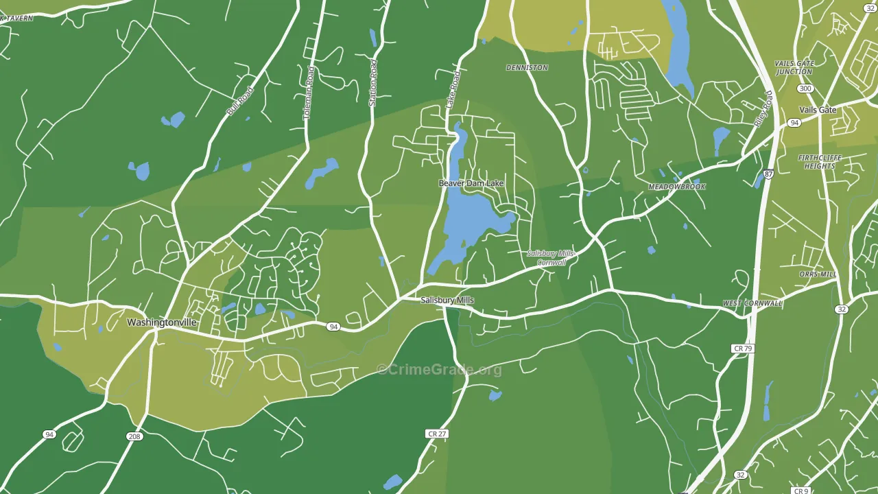 Salisbury Mills, NY Map of Vehicle Theft Rates