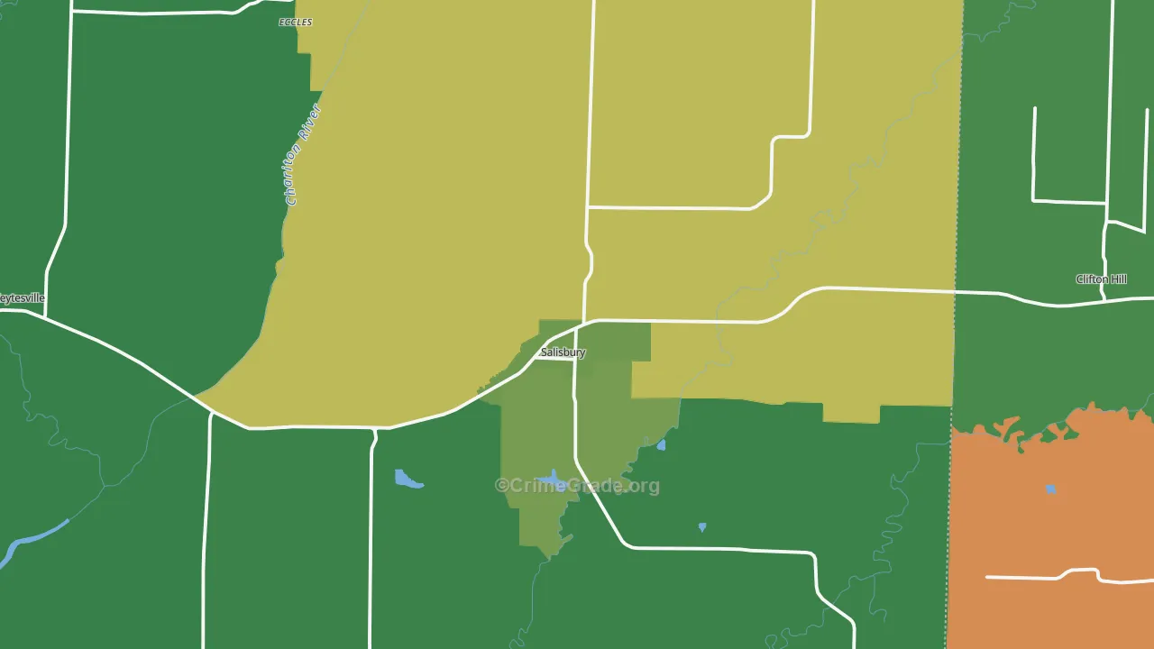 Salisbury, MO Map of Vehicle Theft Rates