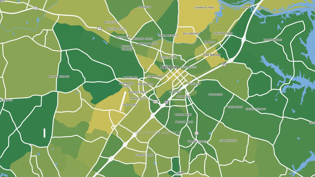 Salisbury, NC Map of Vehicle Theft Rates