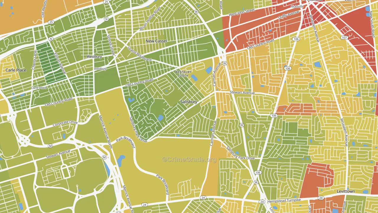 Salisbury, NY Map of Vehicle Theft Rates
