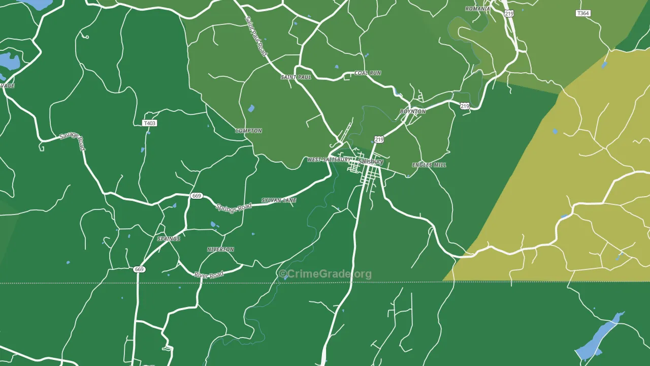 Salisbury, PA Map of Vehicle Theft Rates