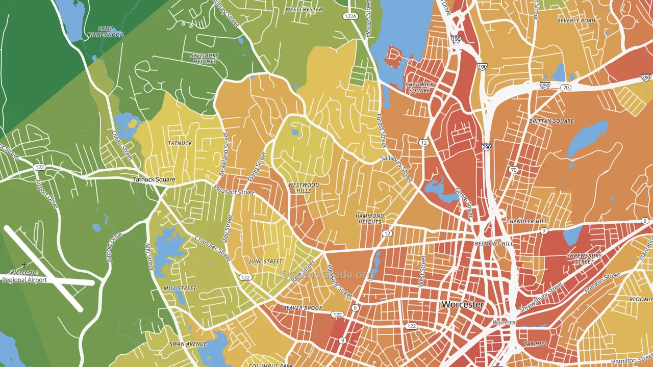 Salisbury Street, Worcester, MA Map of Vehicle Theft Rates