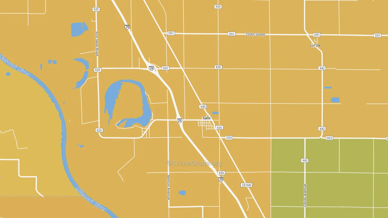 Salix, IA Map of Vehicle Theft Rates