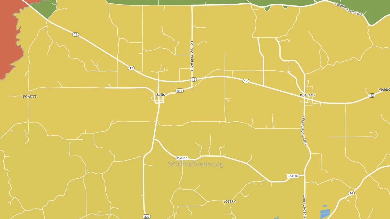 Sallis, MS Map of Vehicle Theft Rates