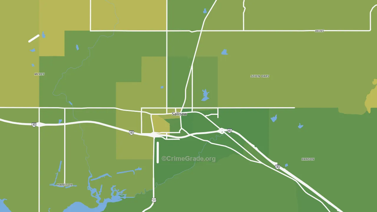 Sallisaw, OK Map of Vehicle Theft Rates