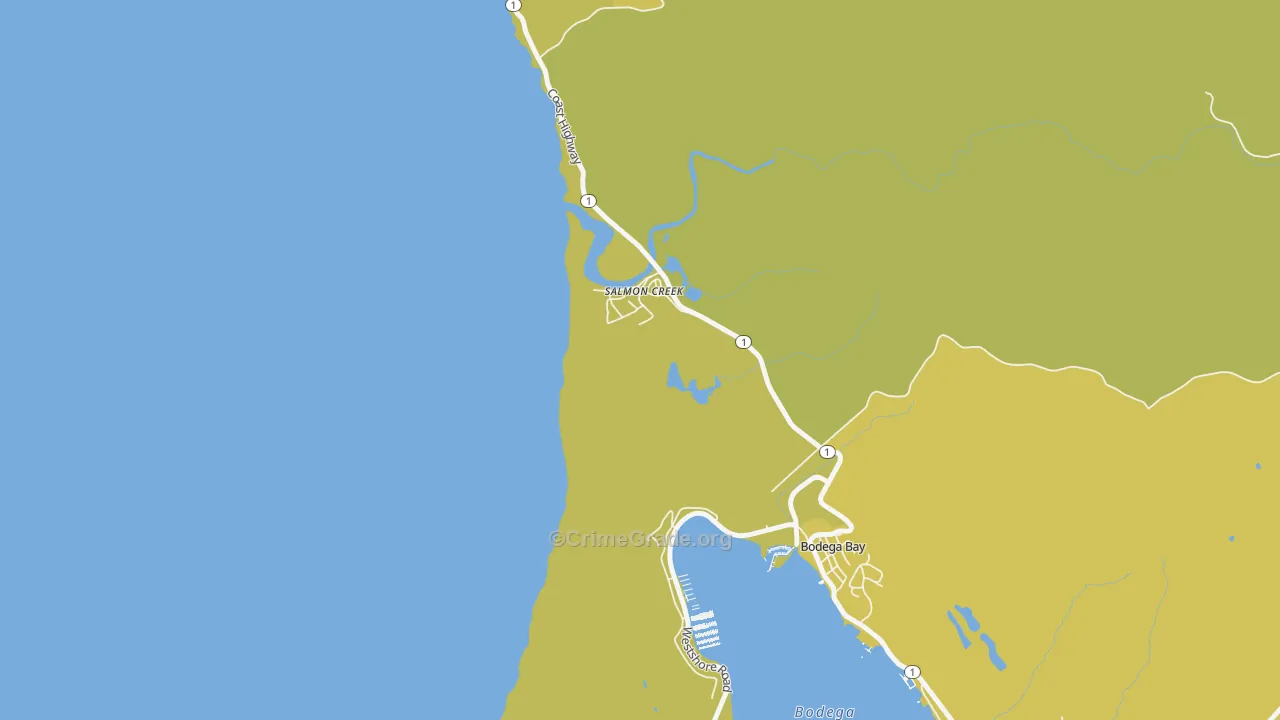 Salmon Creek, CA Map of Vehicle Theft Rates