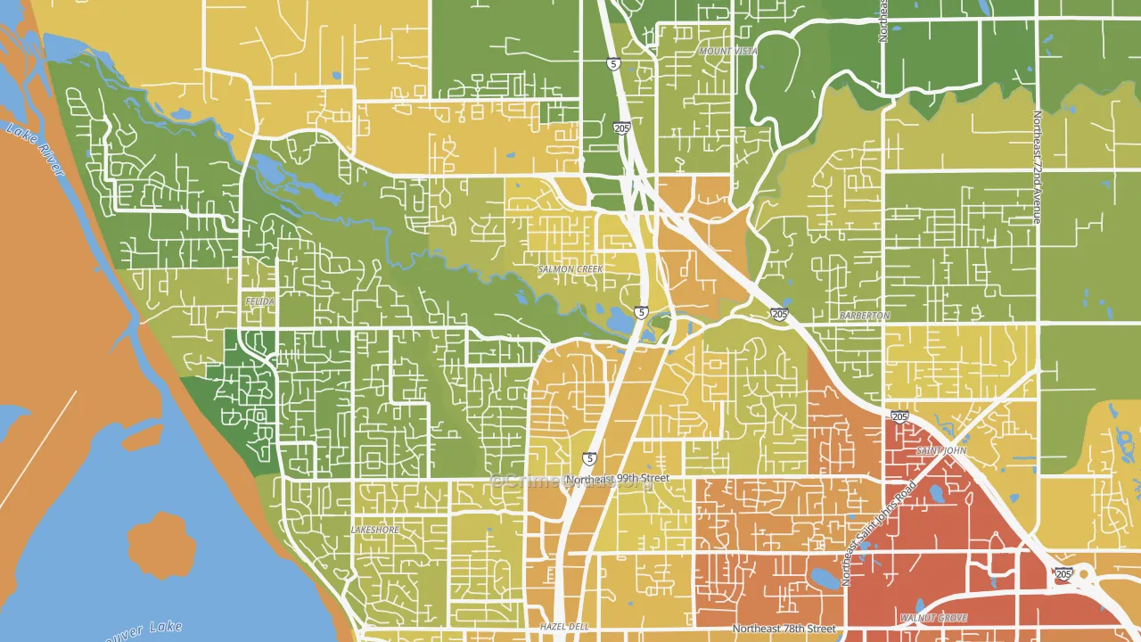 Salmon Creek, WA Map of Vehicle Theft Rates