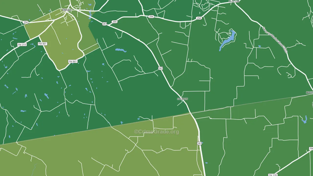 Salmon, TX Map of Vehicle Theft Rates