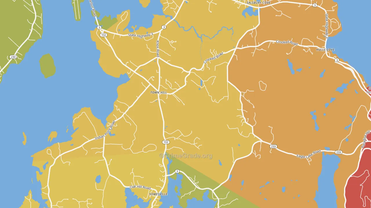 Salsbury Cove, ME Map of Vehicle Theft Rates