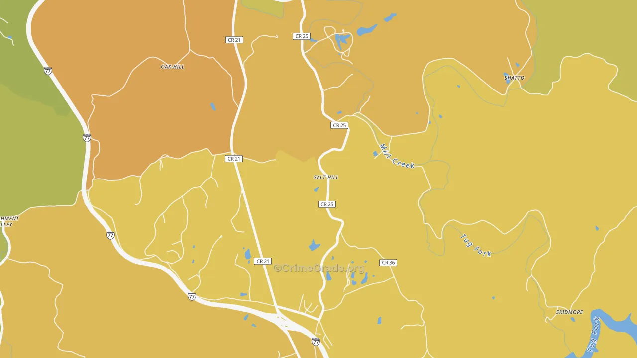 Salt Hill, WV Map of Vehicle Theft Rates