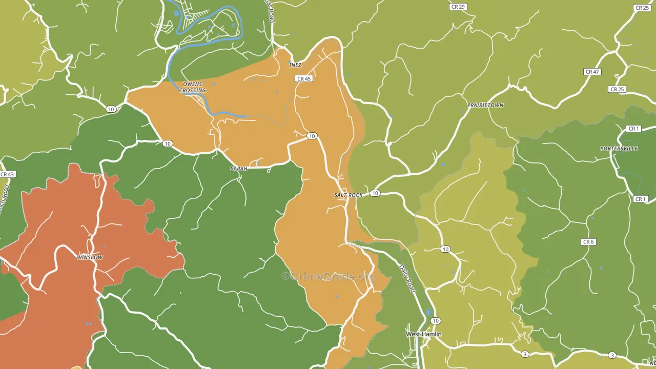 Salt Rock, WV Map of Vehicle Theft Rates
