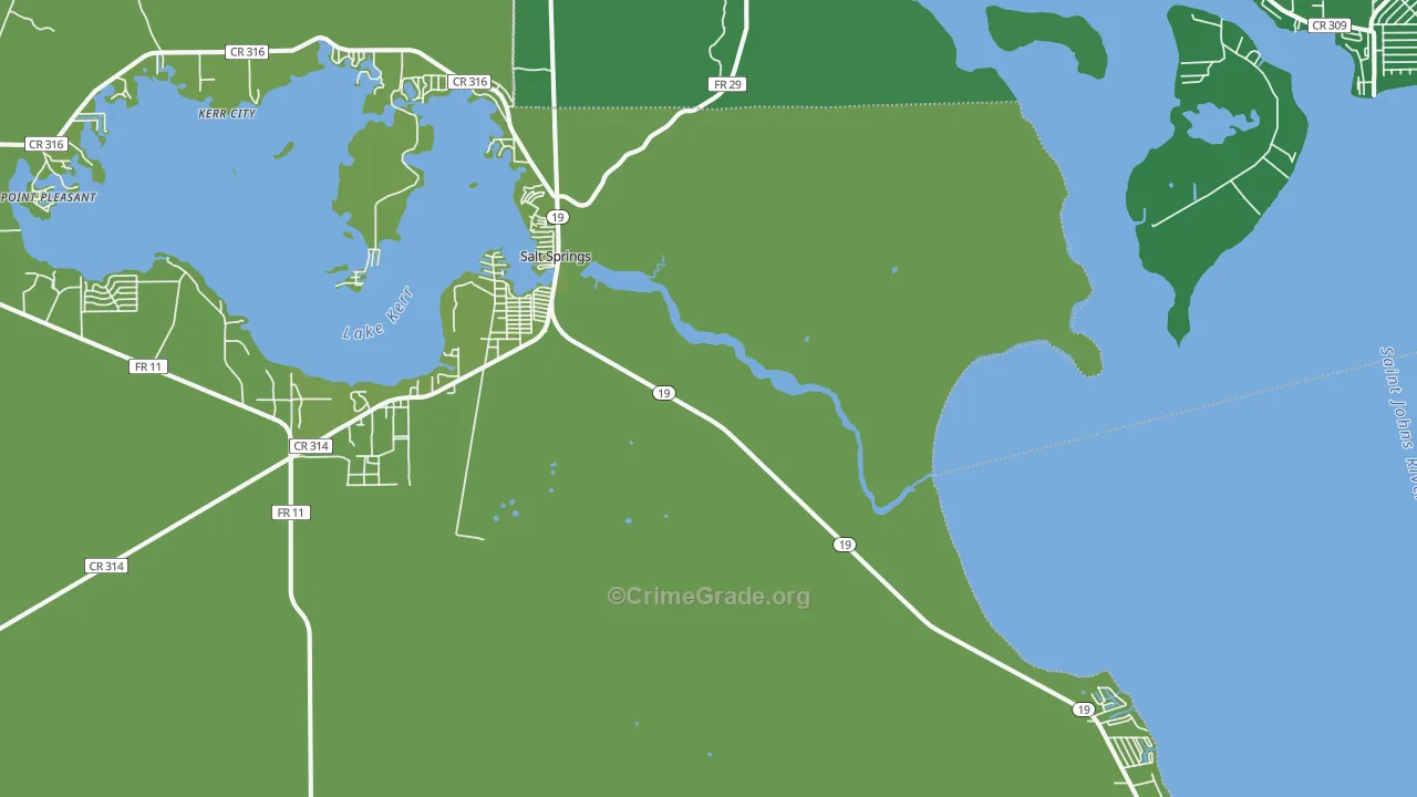 Salt Springs, FL Map of Vehicle Theft Rates