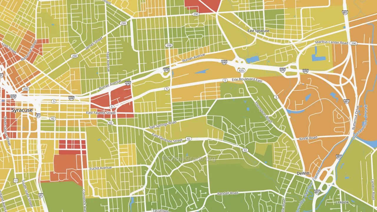 Salt Springs, Syracuse, NY Map of Vehicle Theft Rates