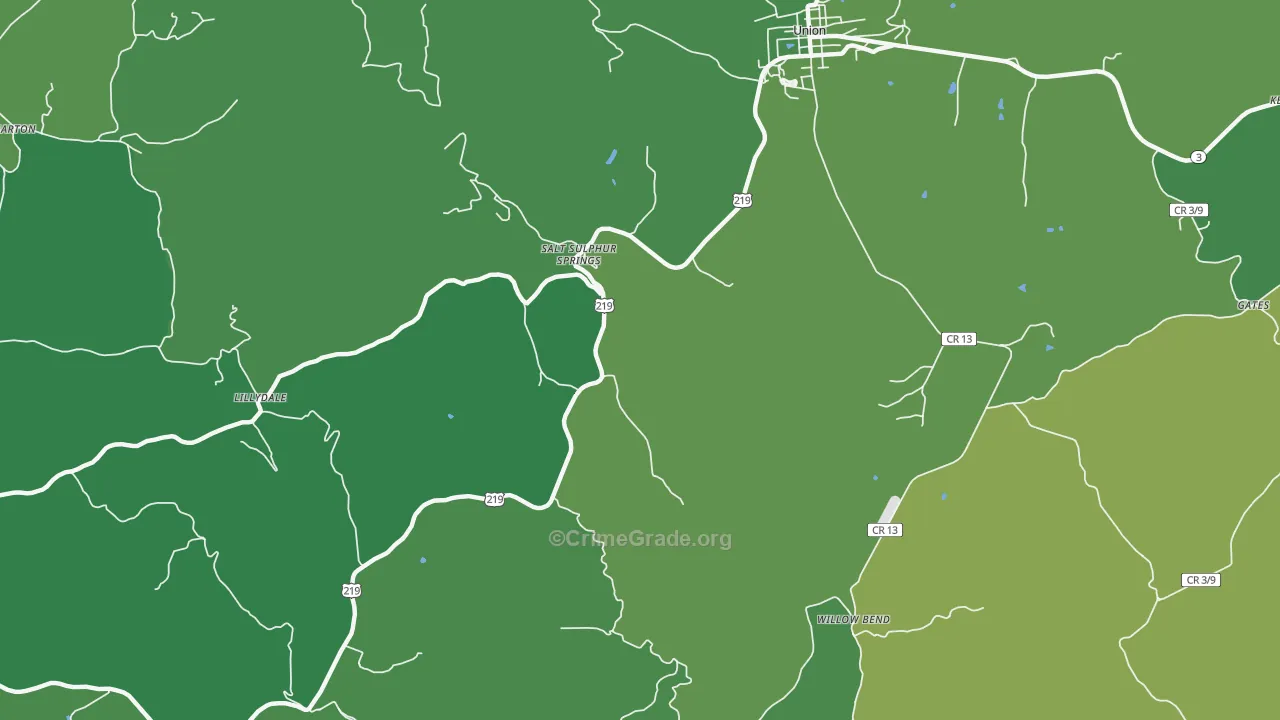 Salt Sulphur Springs, WV Map of Vehicle Theft Rates