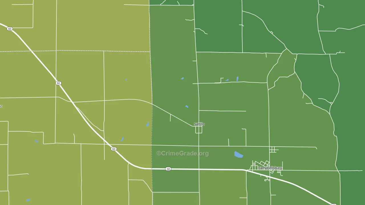 Saltillo, IN Map of Vehicle Theft Rates