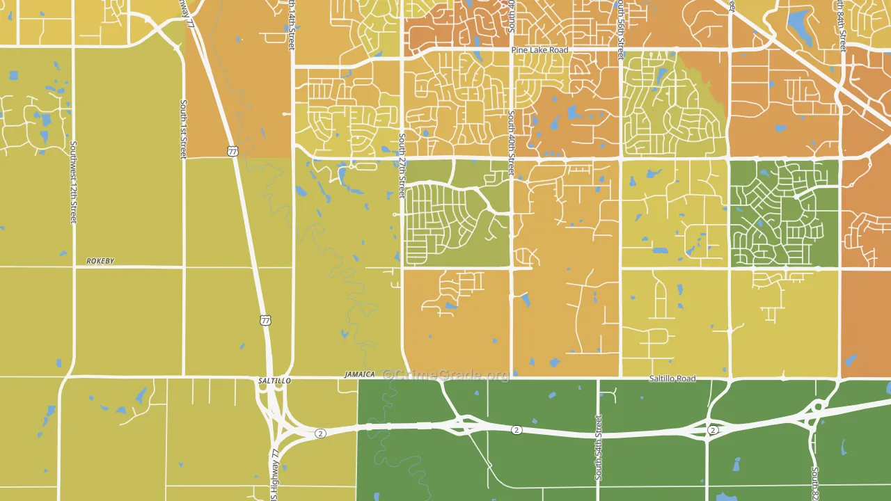 Saltillo, NE Map of Vehicle Theft Rates
