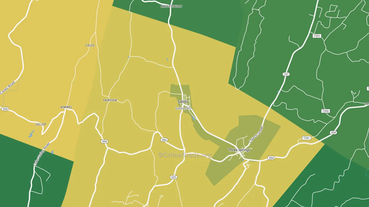 Saltillo, PA Map of Vehicle Theft Rates