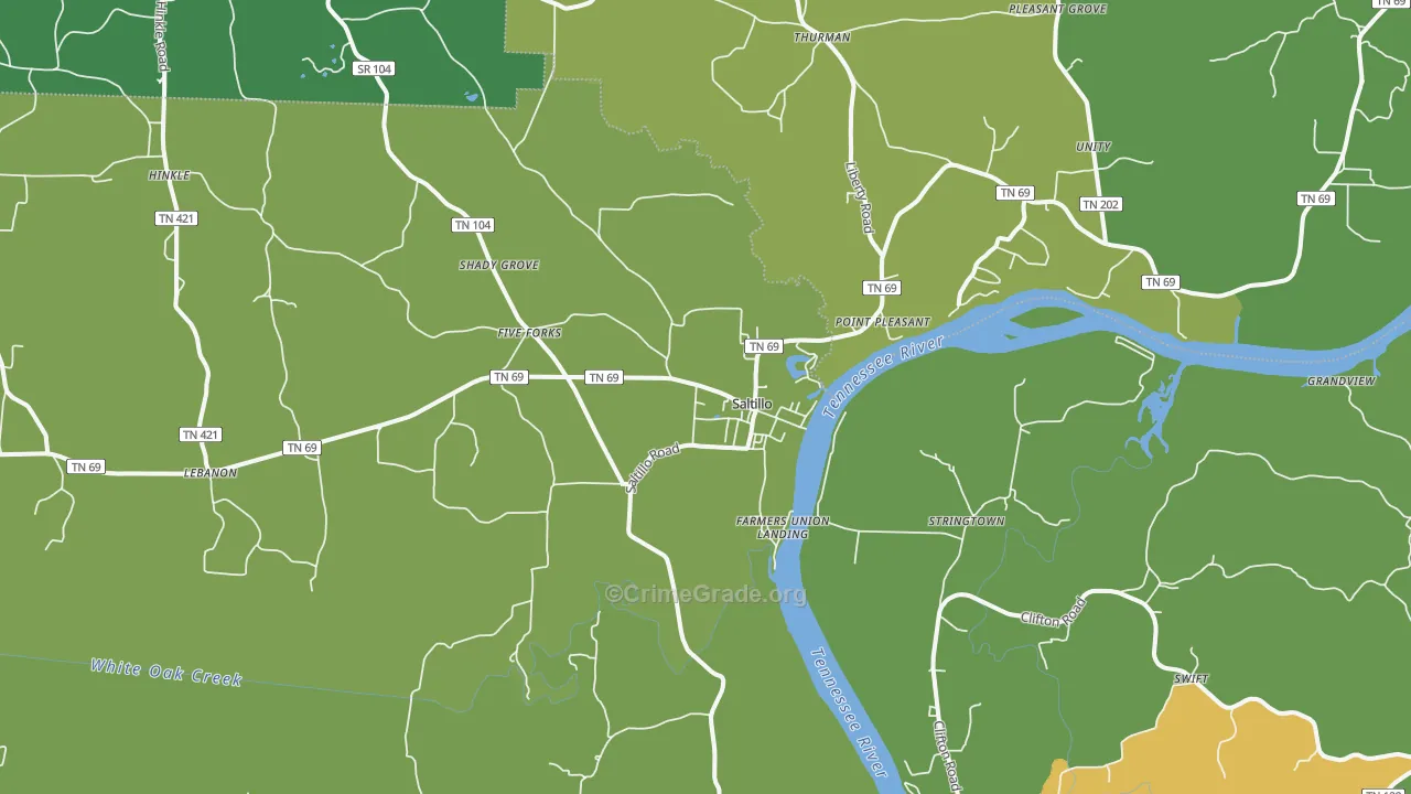 Saltillo, TN Map of Vehicle Theft Rates