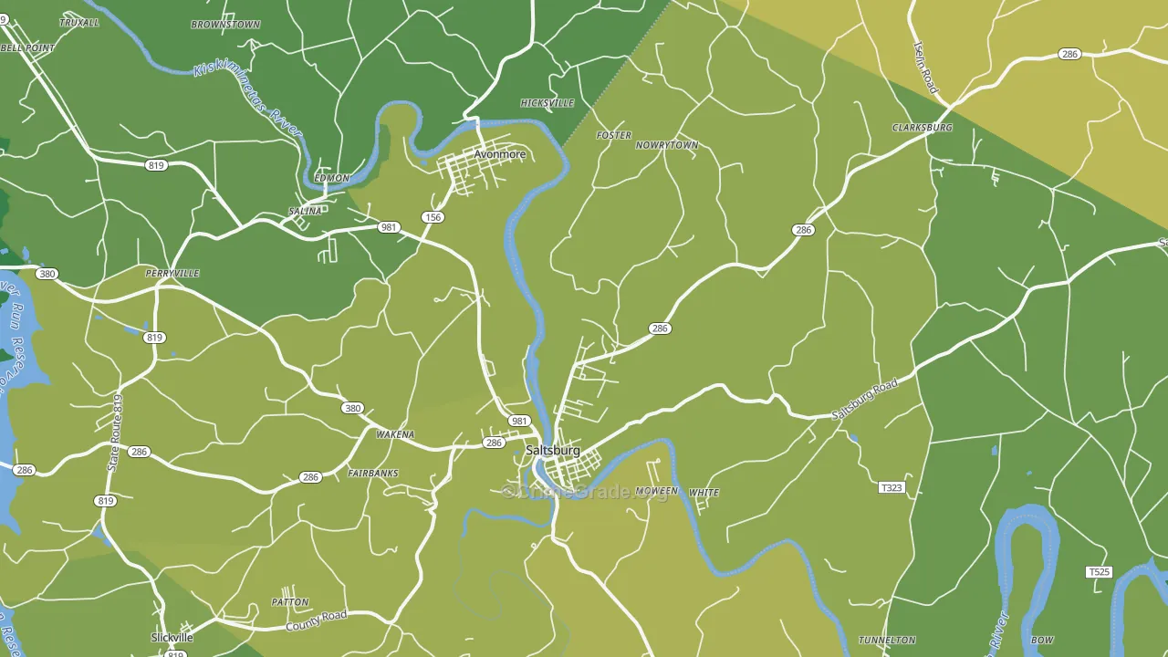 Saltsburg, PA Map of Vehicle Theft Rates