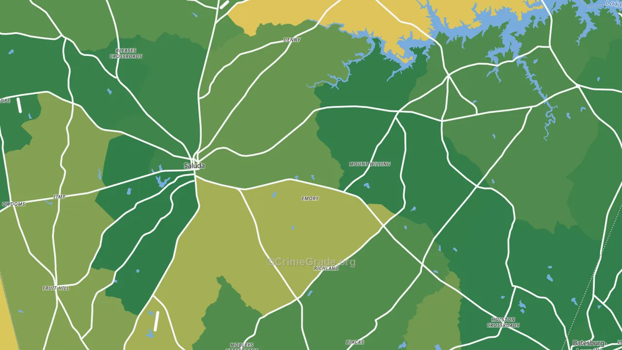 Saluda County, SC Map of Vehicle Theft Rates