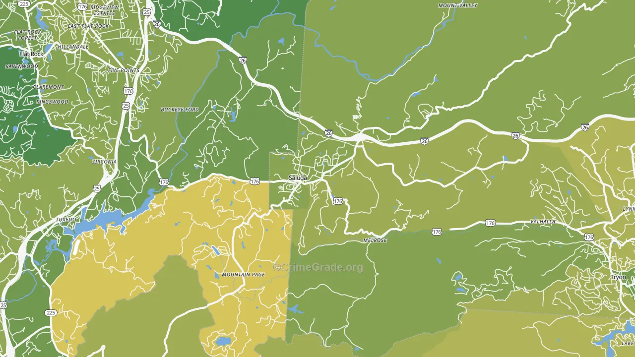 Saluda, NC Map of Vehicle Theft Rates