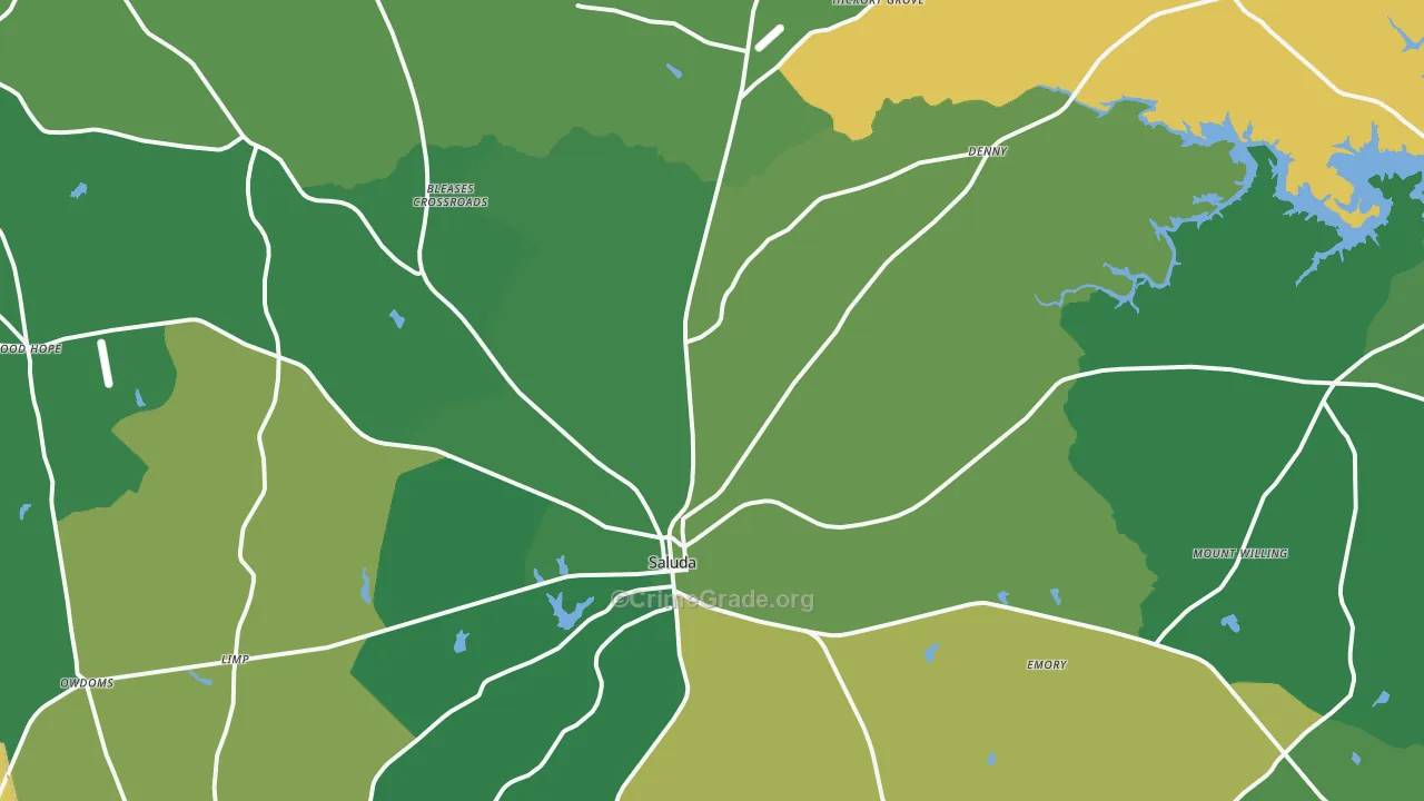 Saluda, SC Map of Vehicle Theft Rates