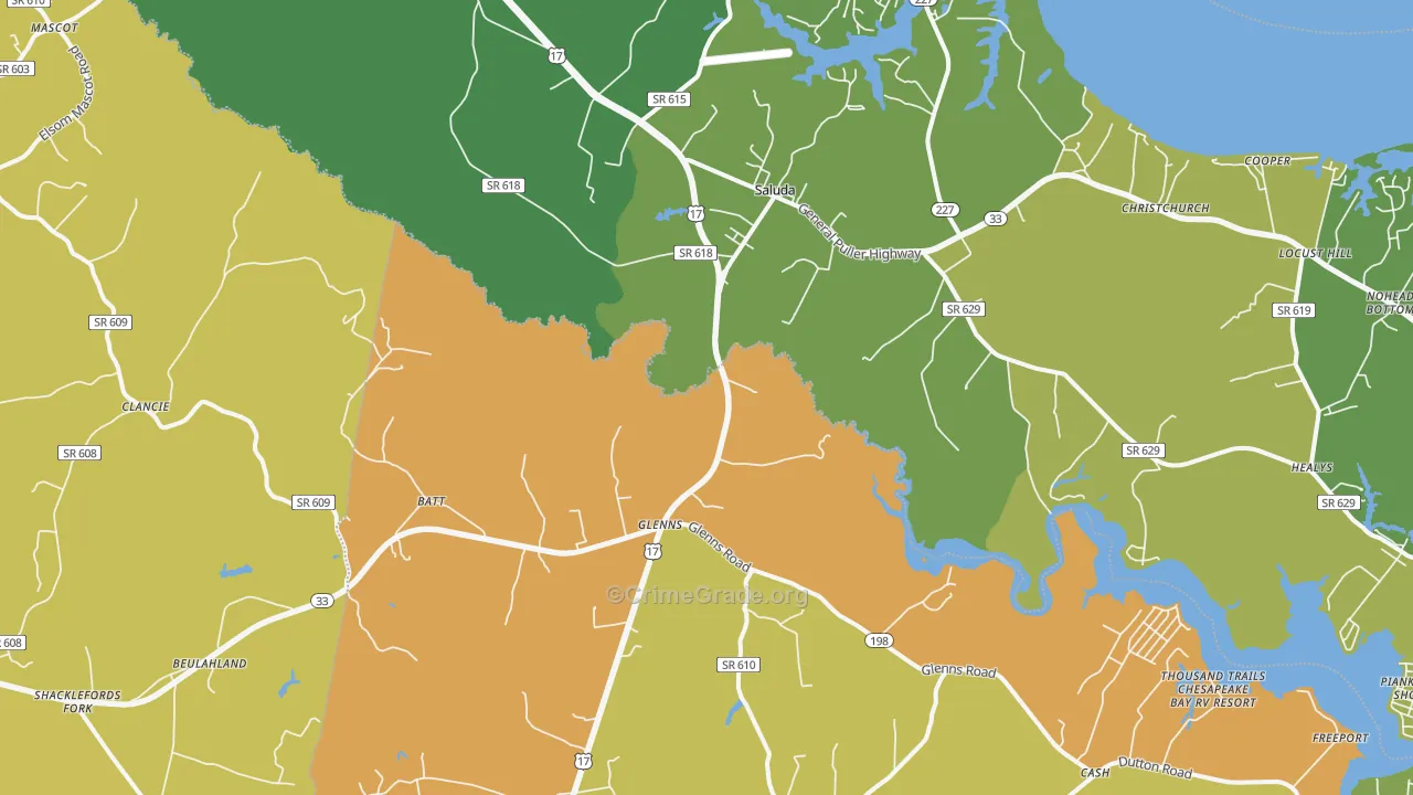 Saluda, VA Map of Vehicle Theft Rates