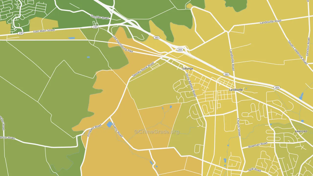 Salunga, PA Map of Vehicle Theft Rates