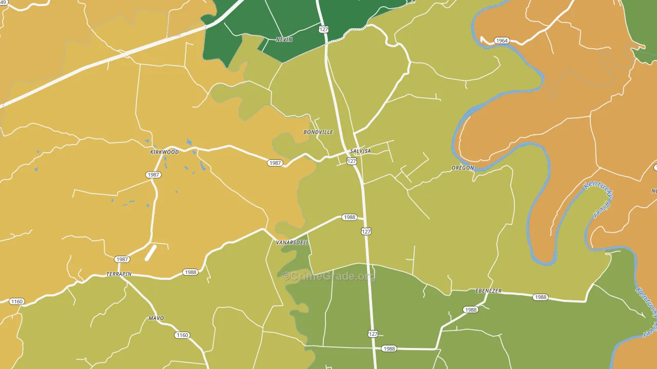Salvisa, KY Map of Vehicle Theft Rates