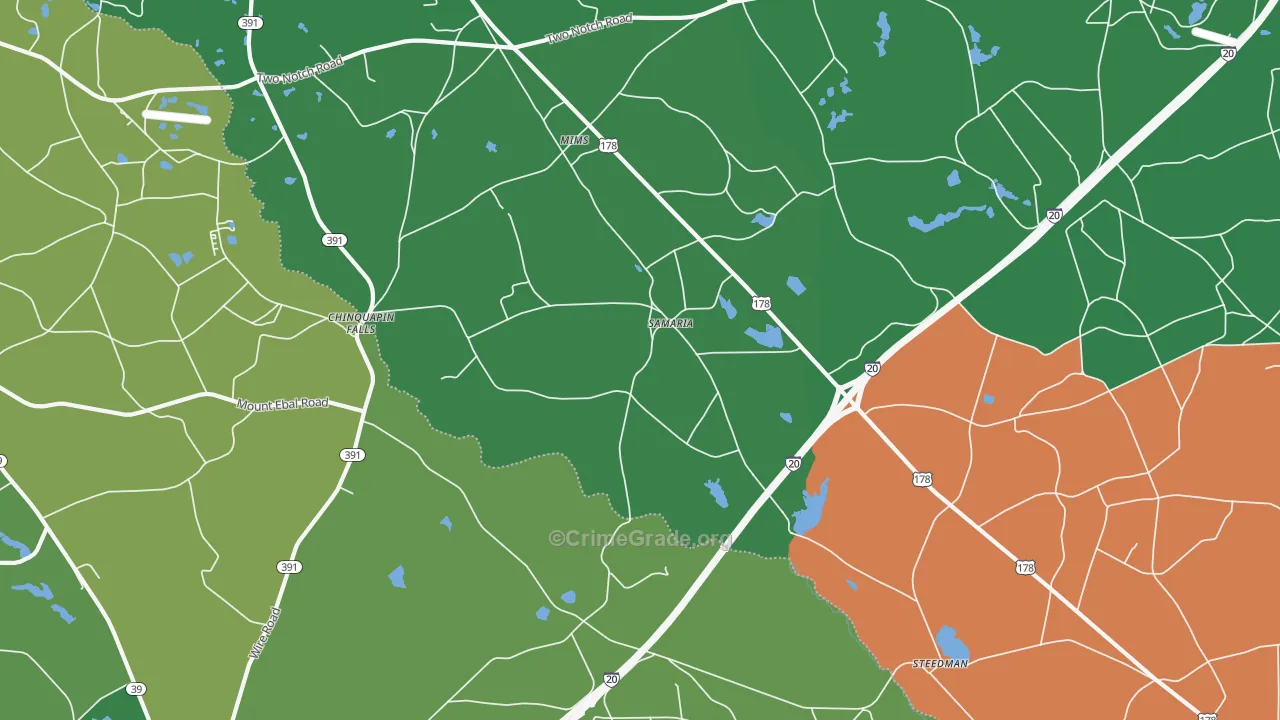 Samaria, SC Map of Vehicle Theft Rates