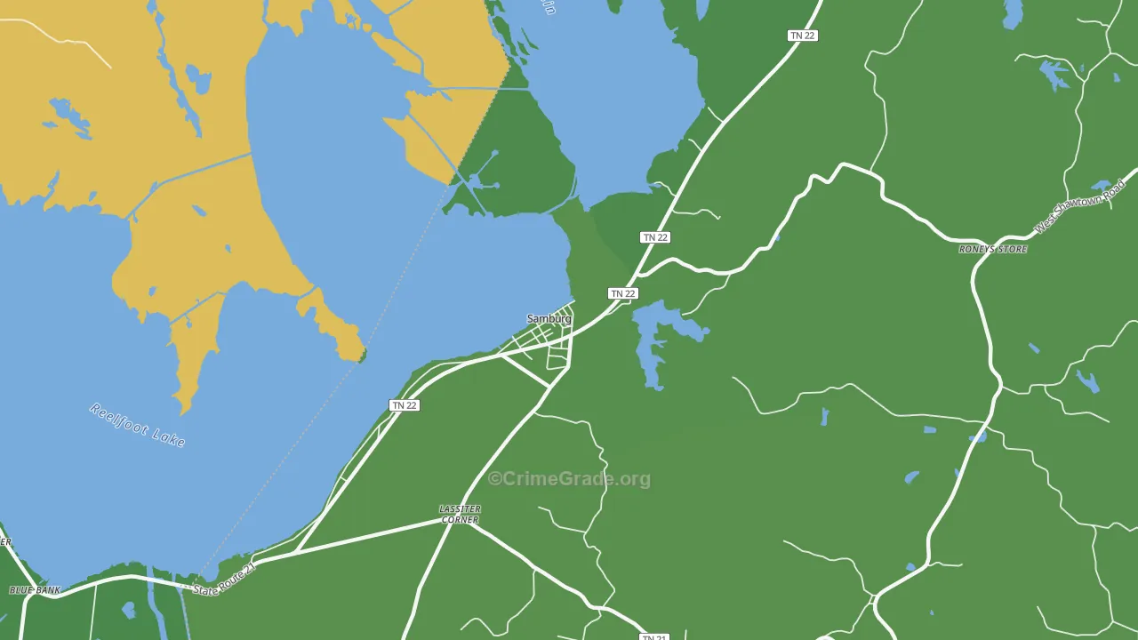 Samburg, TN Map of Vehicle Theft Rates