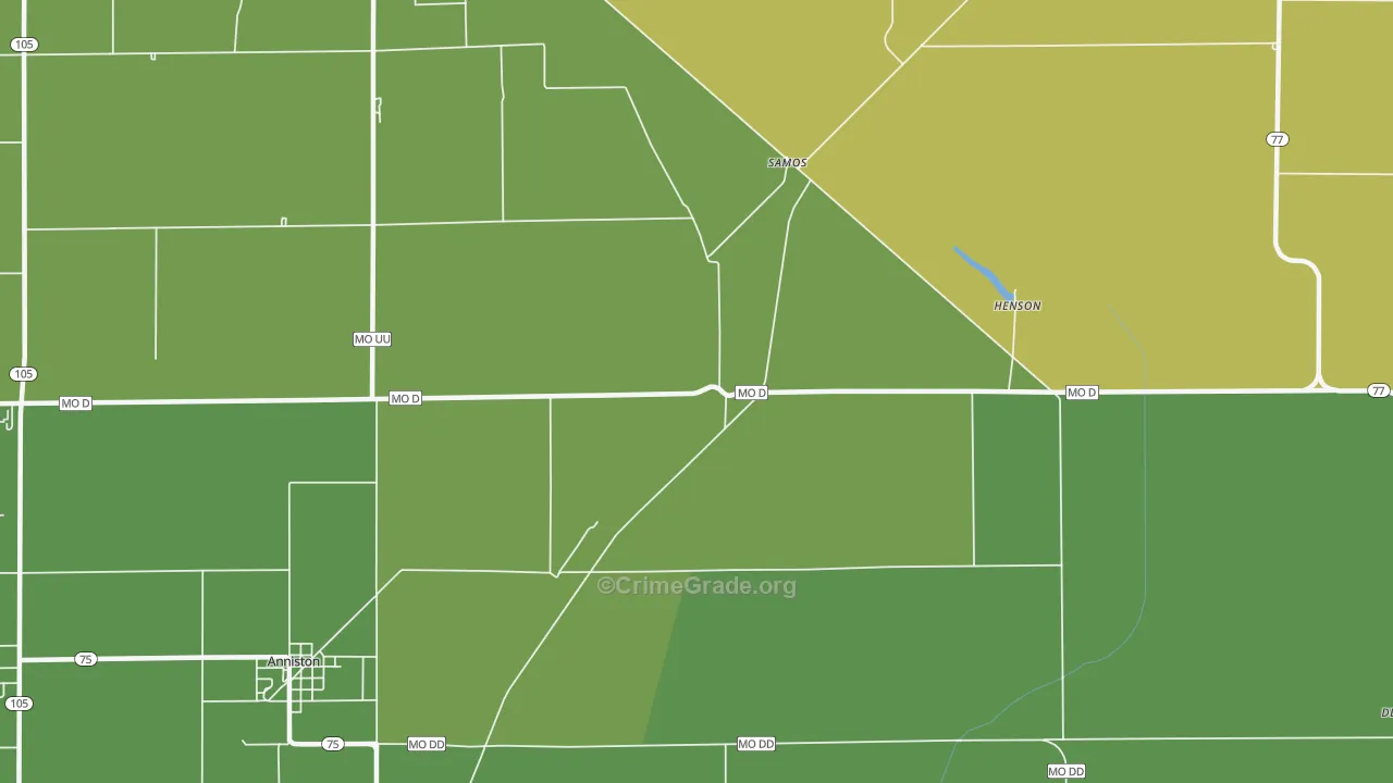 Samos, MO Map of Vehicle Theft Rates