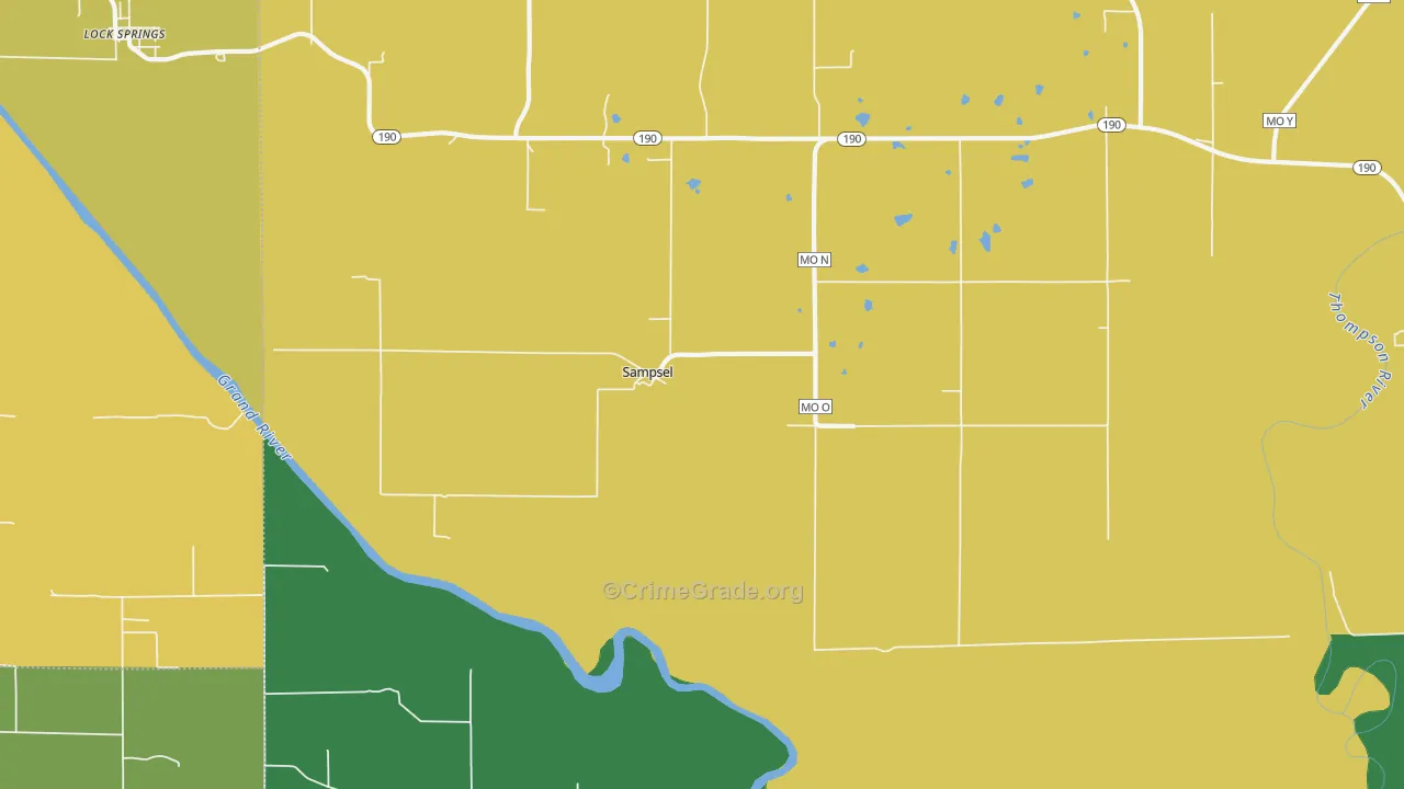 Sampsel, MO Map of Vehicle Theft Rates