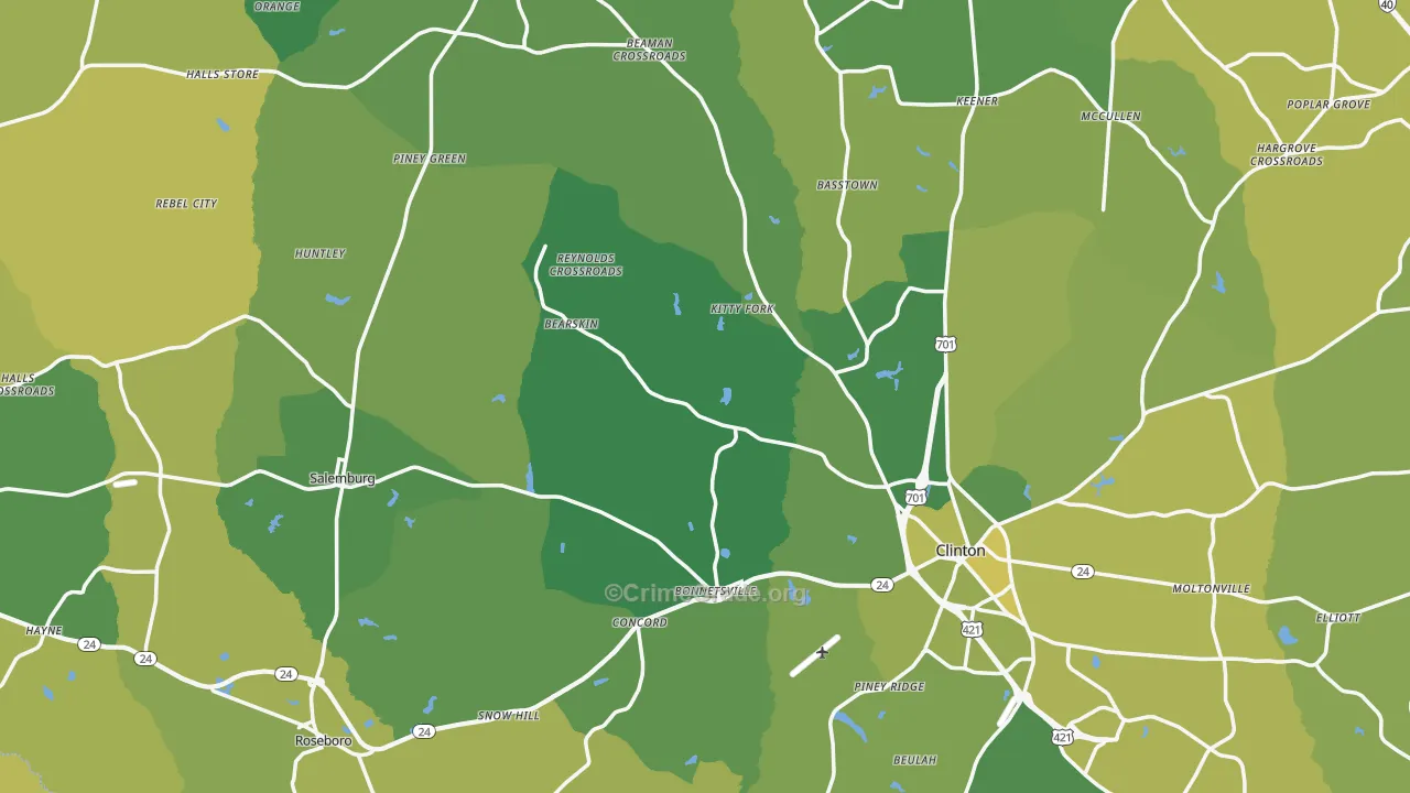 Sampson County, NC Map of Vehicle Theft Rates