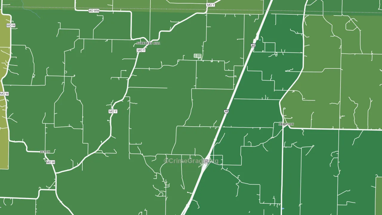 Sampson, MO Map of Vehicle Theft Rates