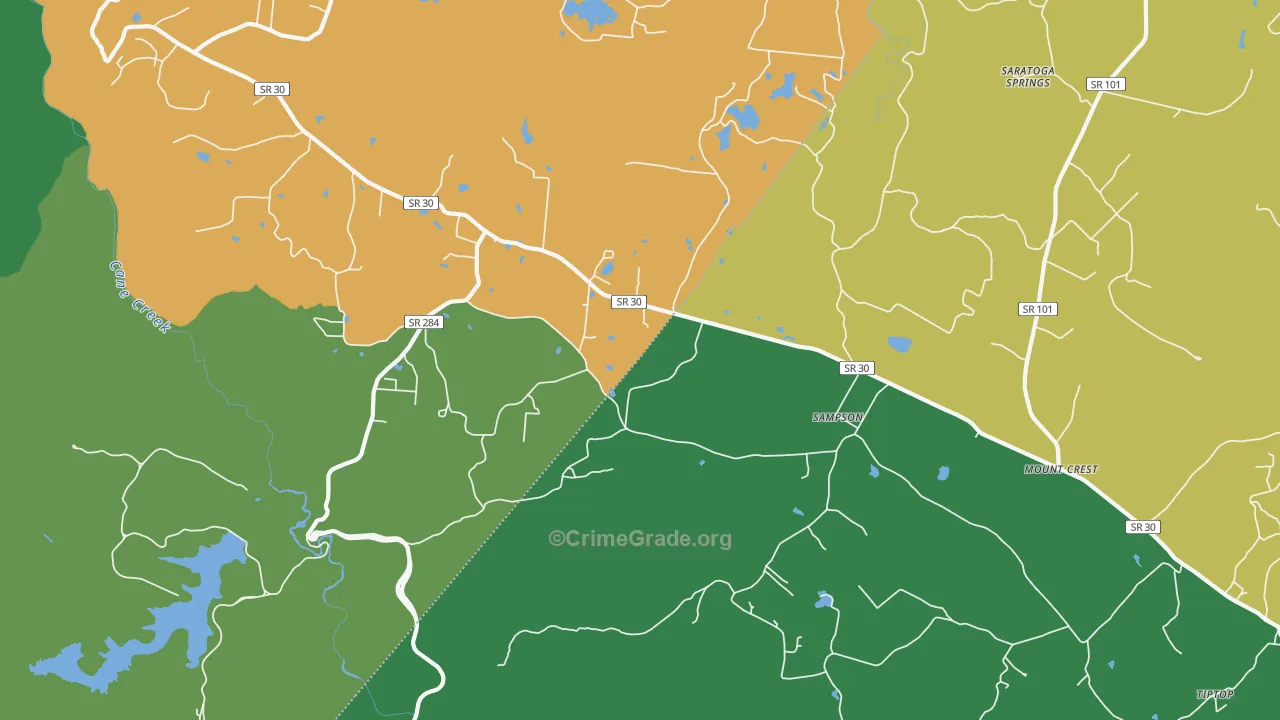 Sampson, TN Map of Vehicle Theft Rates