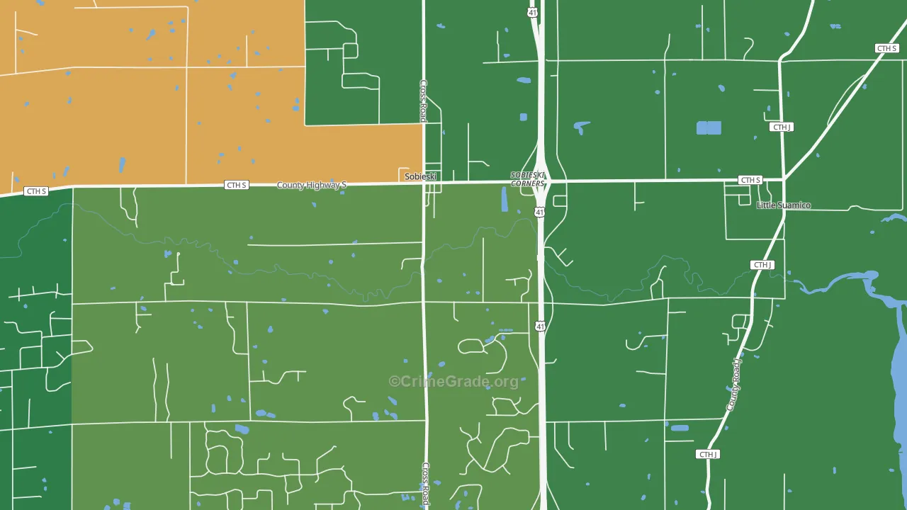 Sampson, WI Map of Vehicle Theft Rates