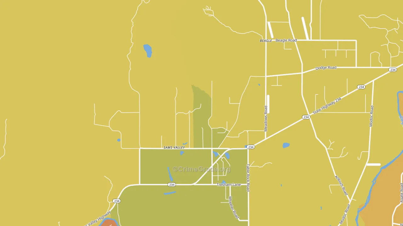 Sams Valley, OR Map of Vehicle Theft Rates