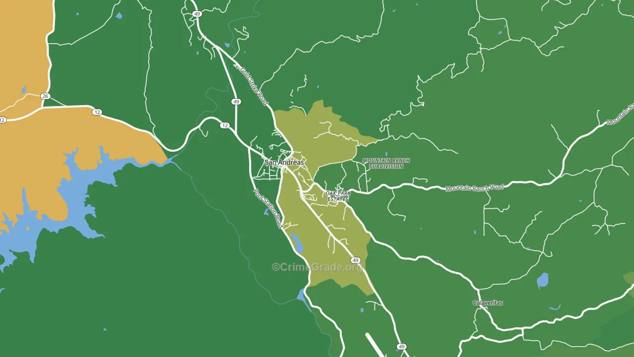 San Andreas, CA Map of Vehicle Theft Rates