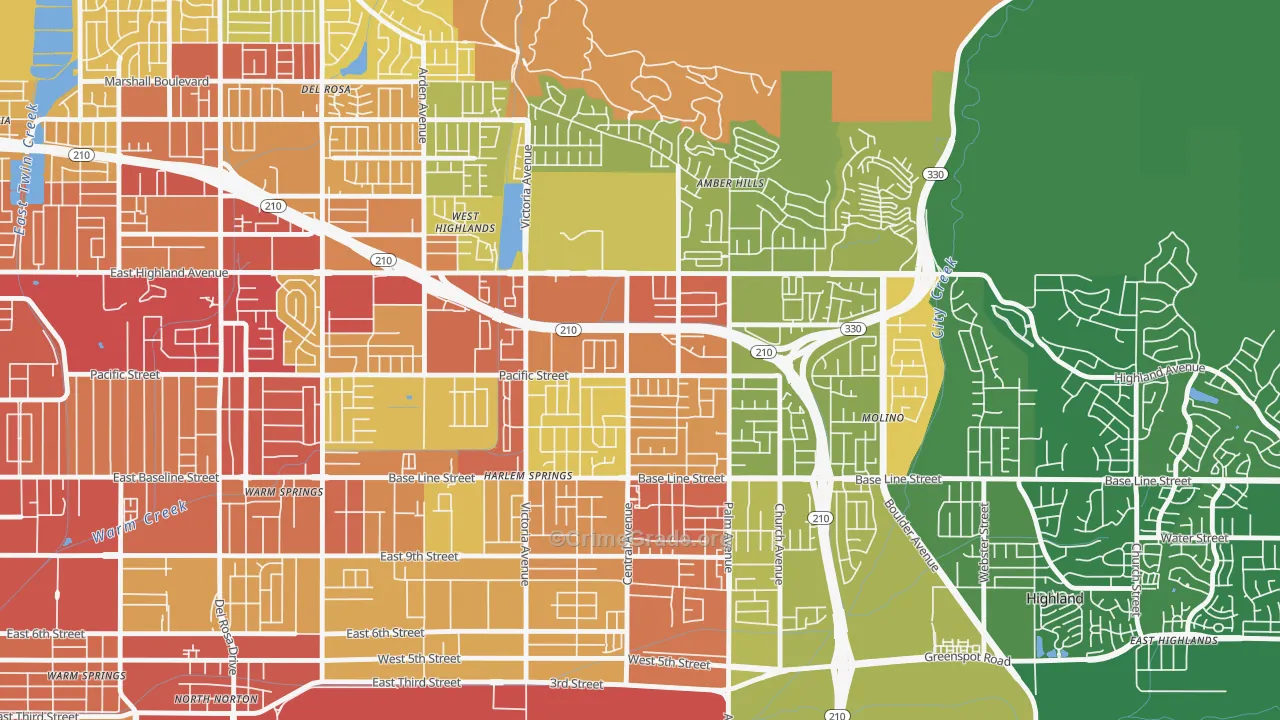 San Andreas, Highland, CA Map of Vehicle Theft Rates