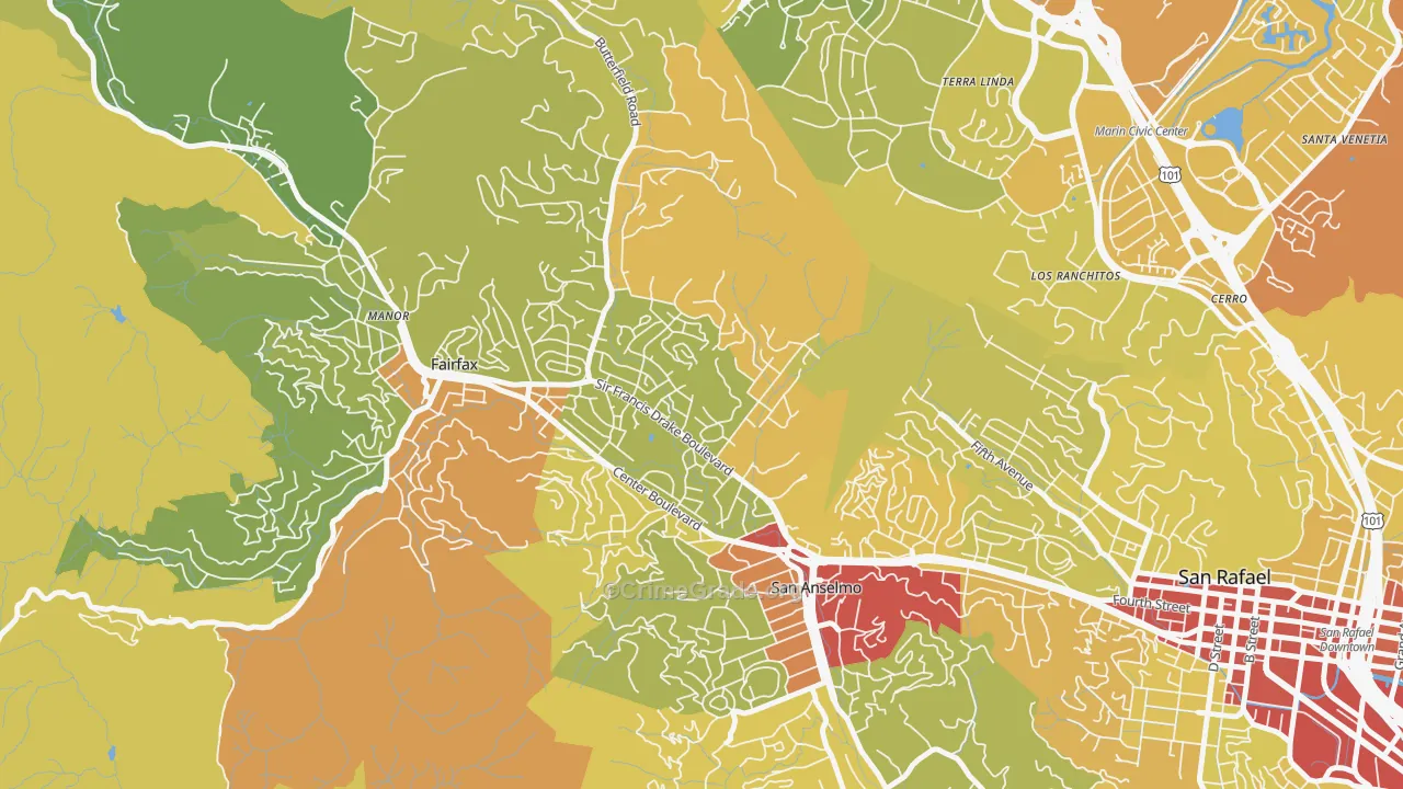 San Anselmo, CA Map of Vehicle Theft Rates