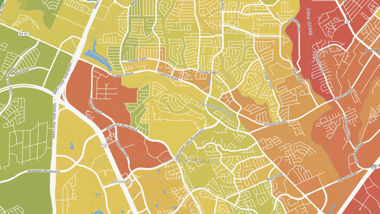 San Antonio Creekside, San Antonio, TX Map of Vehicle Theft Rates