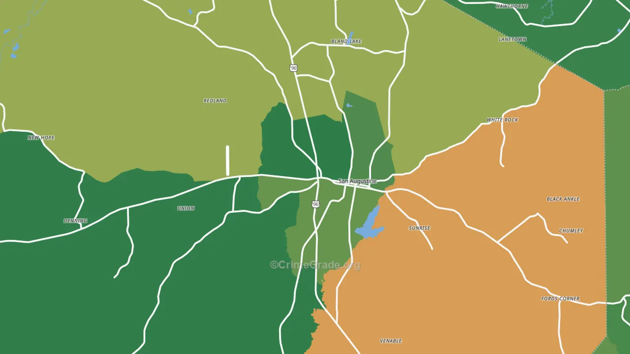 San Augustine, TX Map of Vehicle Theft Rates